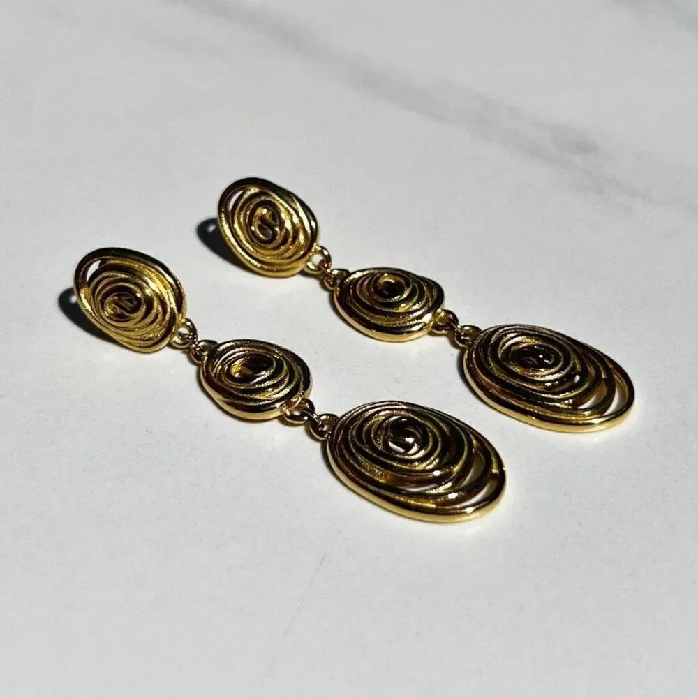 New! “Aspacia” Fingerprint Swirl Gold Drop Earrings